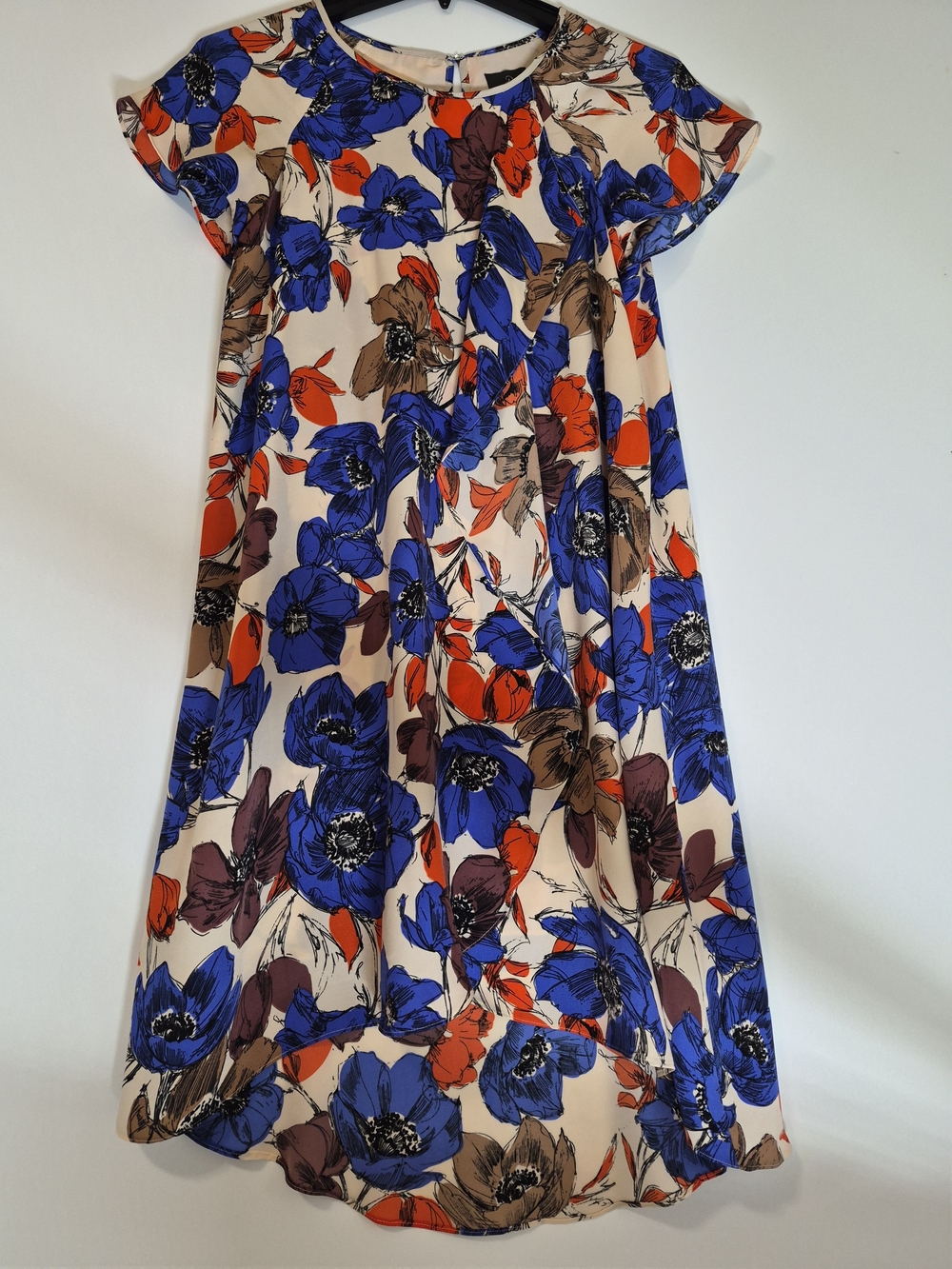 Adrianna Papell Beige Blue Orange Floral Cap Sleeve High Low Dress A-Line 6